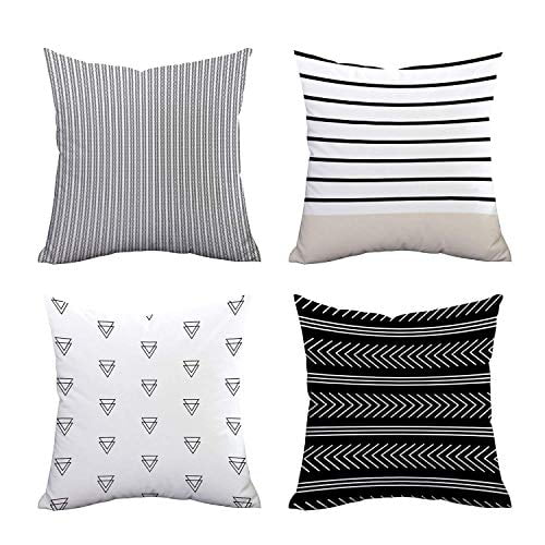 Fascidorm Set of 4 Pillow Covers Black Modern Decorative Throw Pillow Cases 18 x 18 Geomatric Pillow Covers Cushion Covers for Bedroom Living Room 